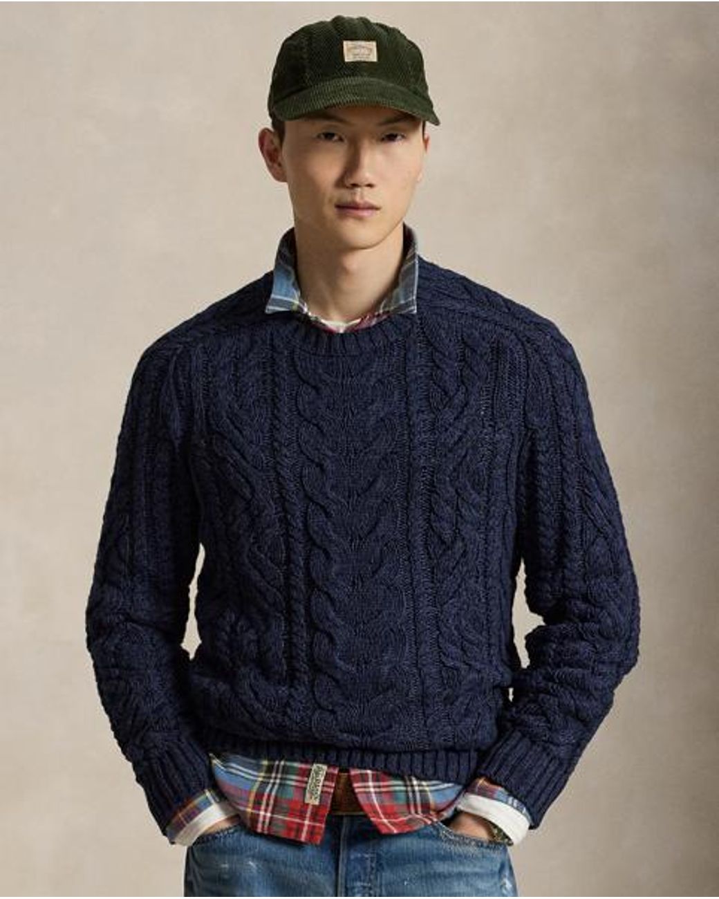 Polo Ralph Lauren Blue Aran-Knit Cotton Jumper for men