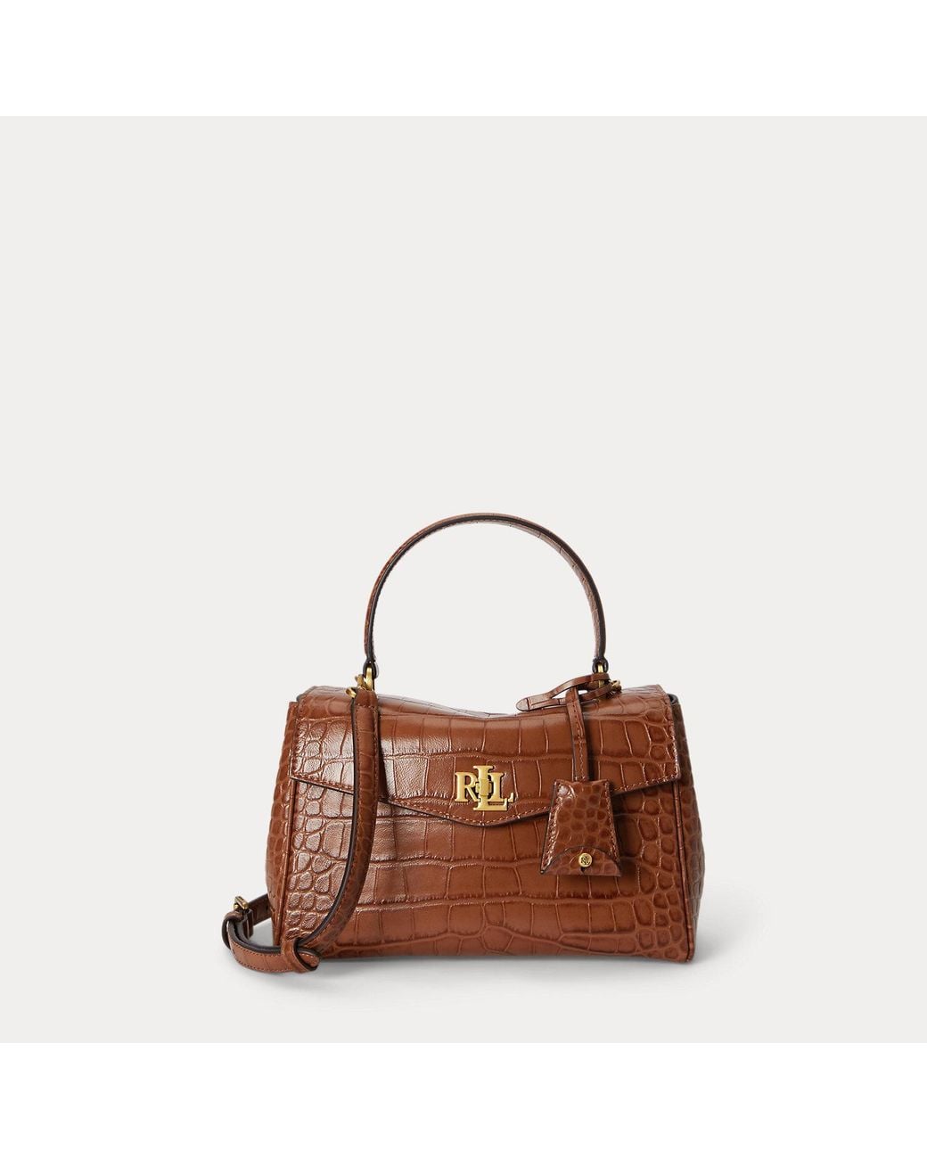 Ralph Lauren Brown Croc-Embossed Small Farrah Soft Satchel