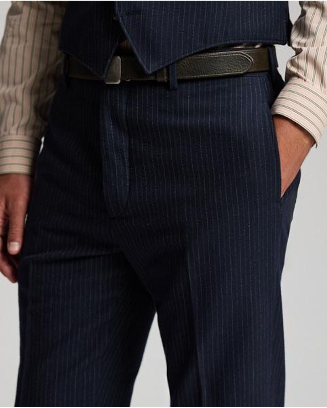 RRL Blue Slim Fit Pinstripe Twill Suit Trousers for men