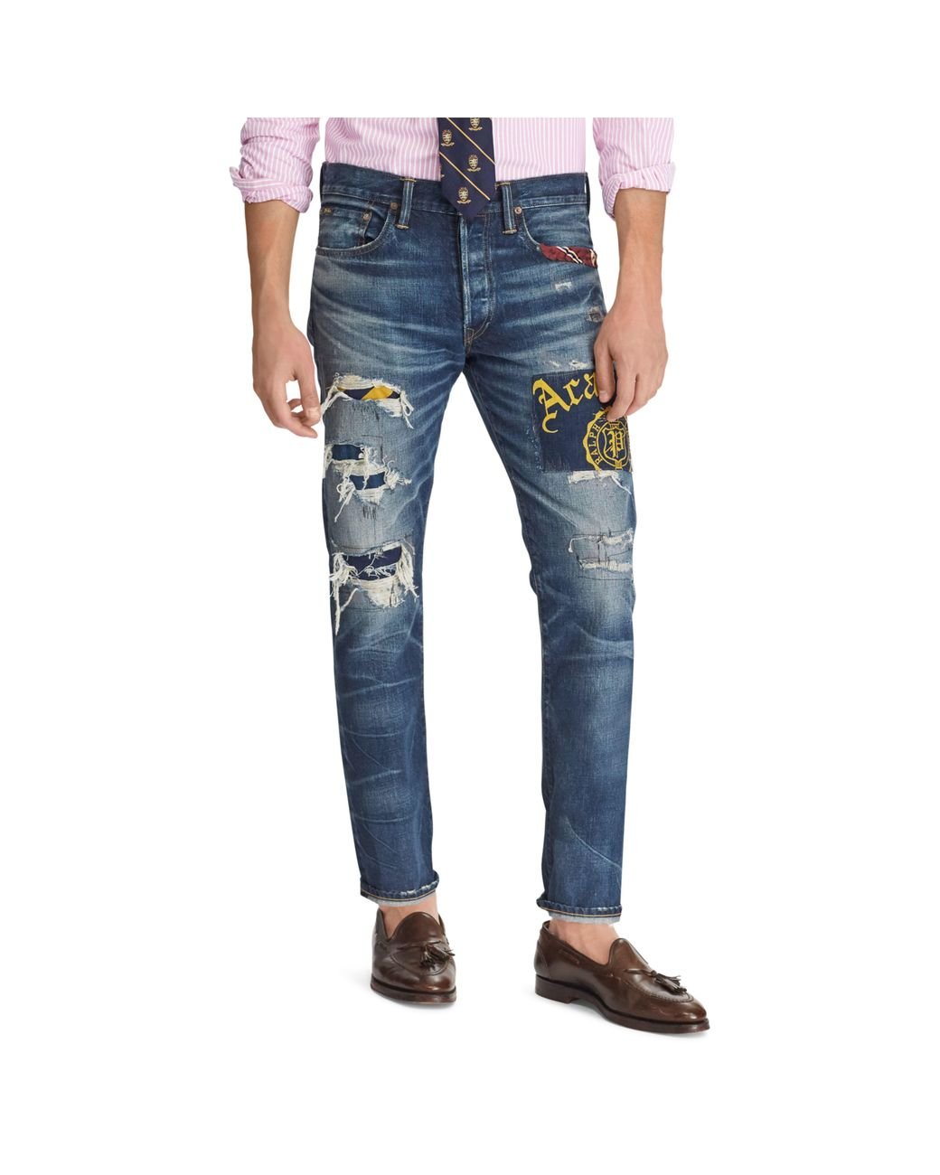 Polo Ralph Lauren Leather Sullivan Slim Cropped Jean in Blue for Men | Lyst