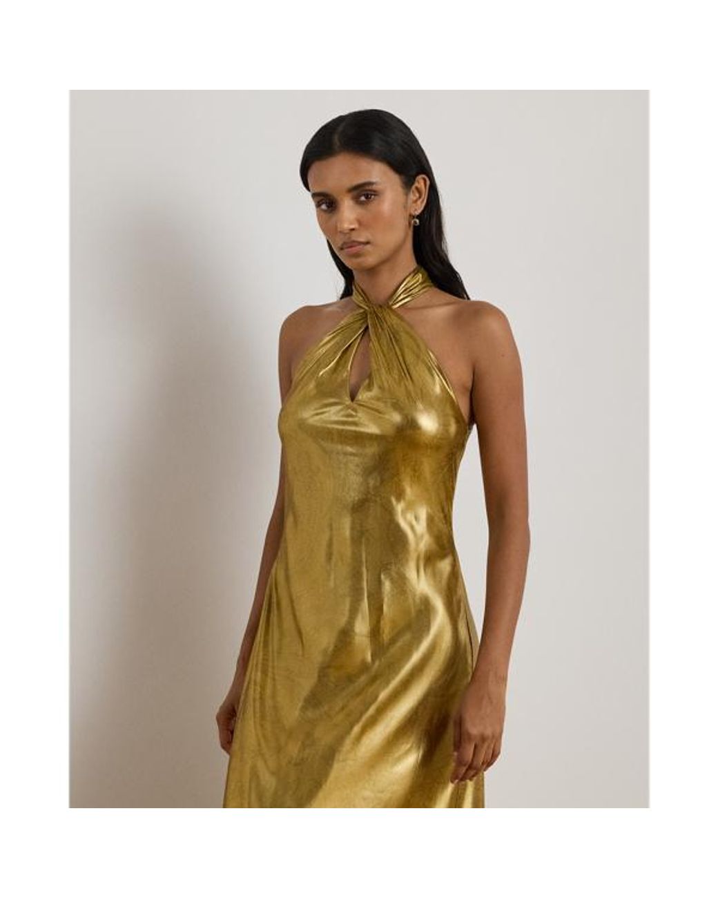 Ralph Lauren Paisley Metallic Georgette Halter Gown | Lyst