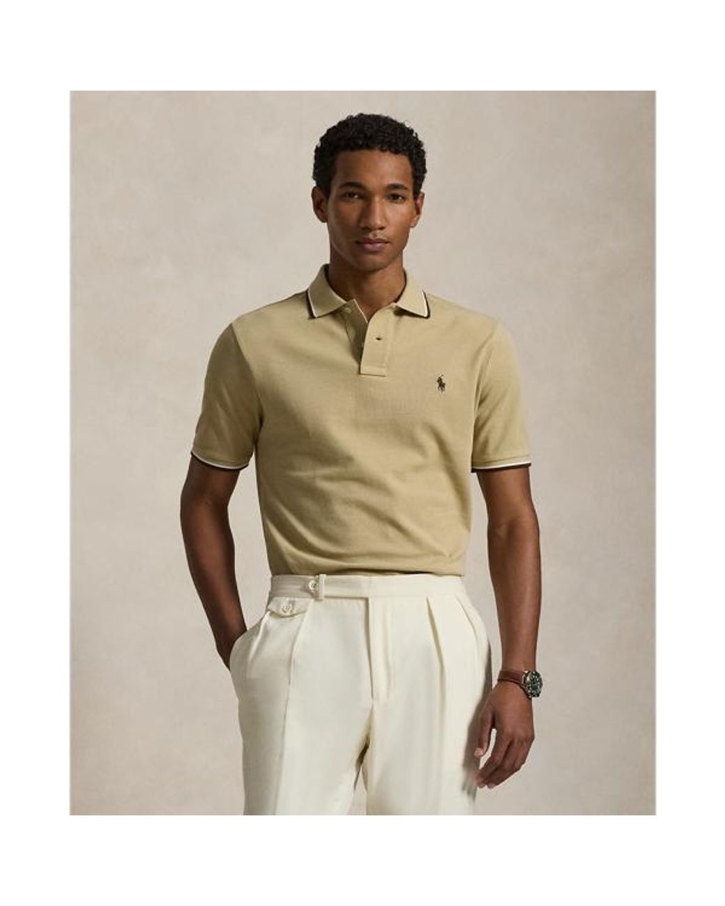 Polo Ralph Lauren Classic Fit Mesh Polo Shirt in Natural for Men | Lyst