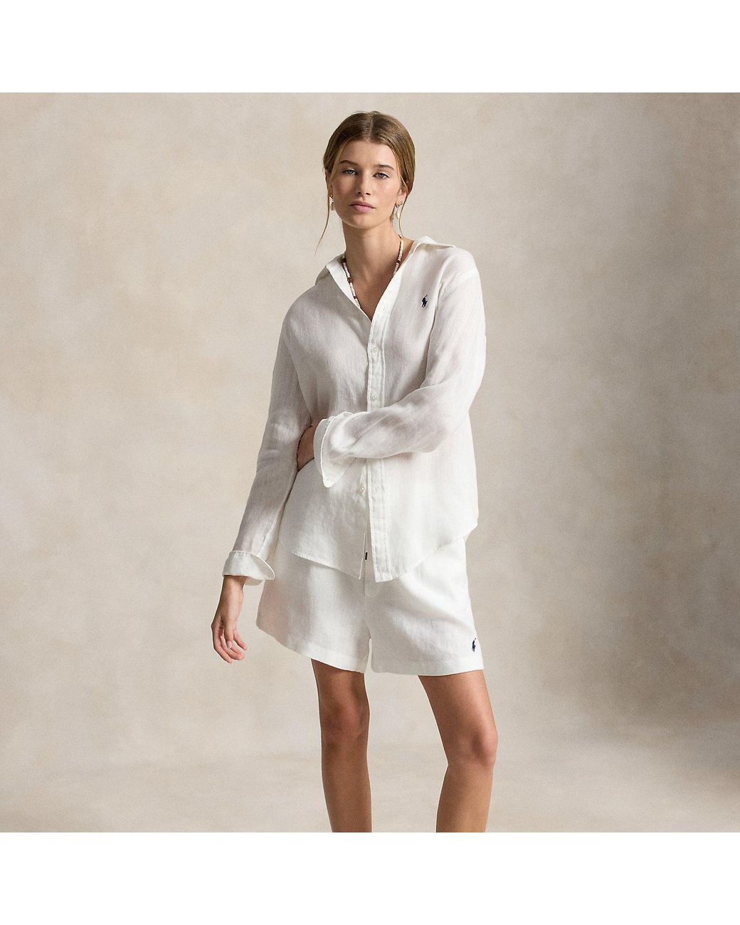 Polo Ralph Lauren White Linen Drawstring Shorts