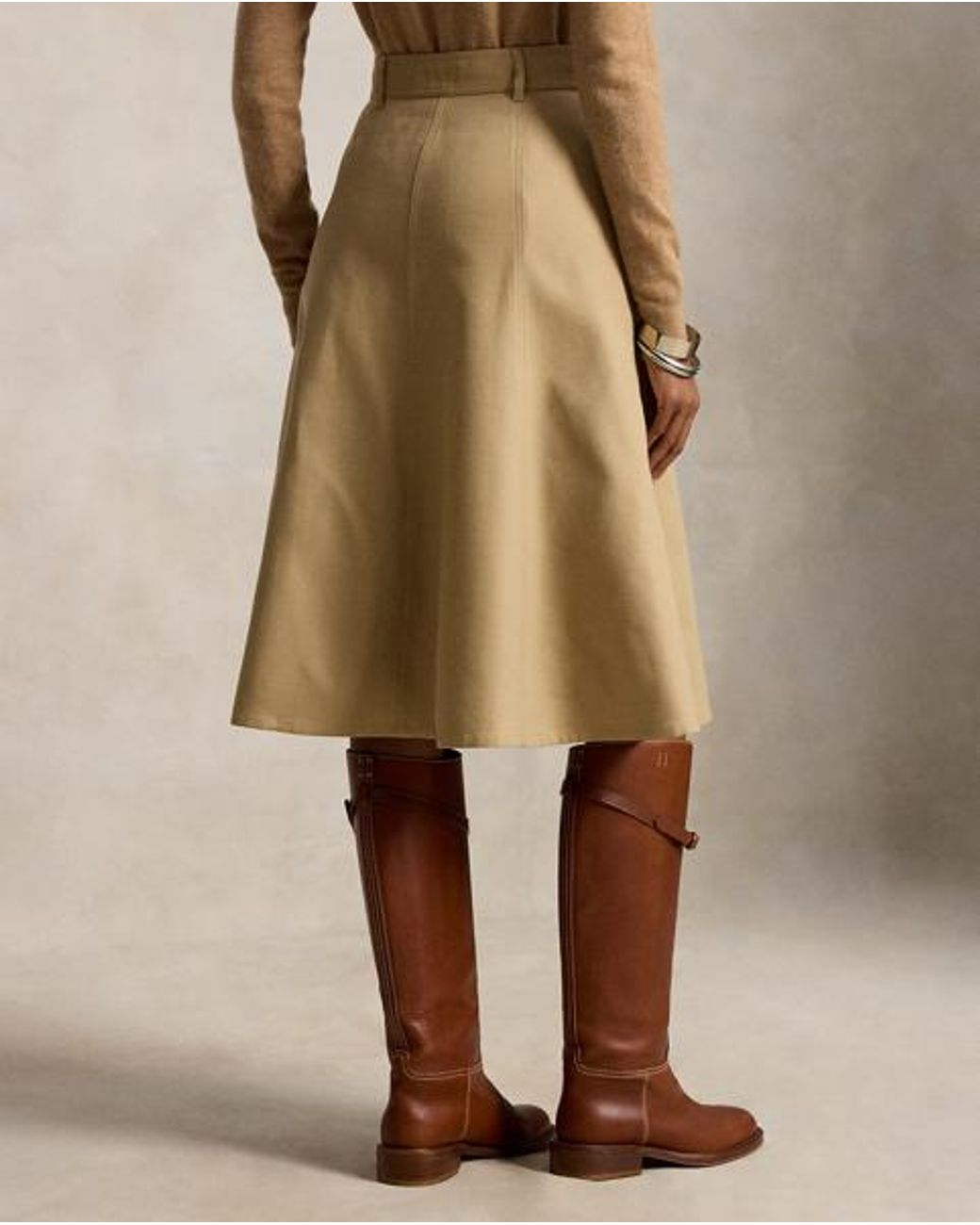 Polo Ralph Lauren Natural Cotton‑Wool Twill Midi Skirt