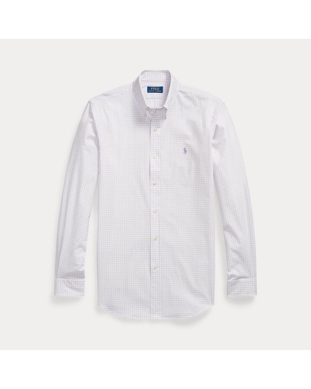 Polo Ralph Lauren White Custom Fit Checked Stretch Poplin Shirt for men