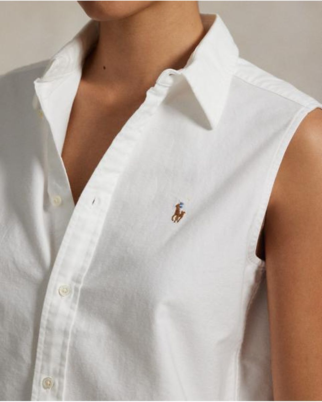 Polo Ralph Lauren White Cotton Oxford Sleeveless Shirt