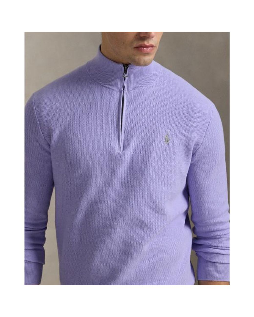 Polo Ralph Lauren Purple Mesh-Knit Cotton Quarter-Zip Sweater for men
