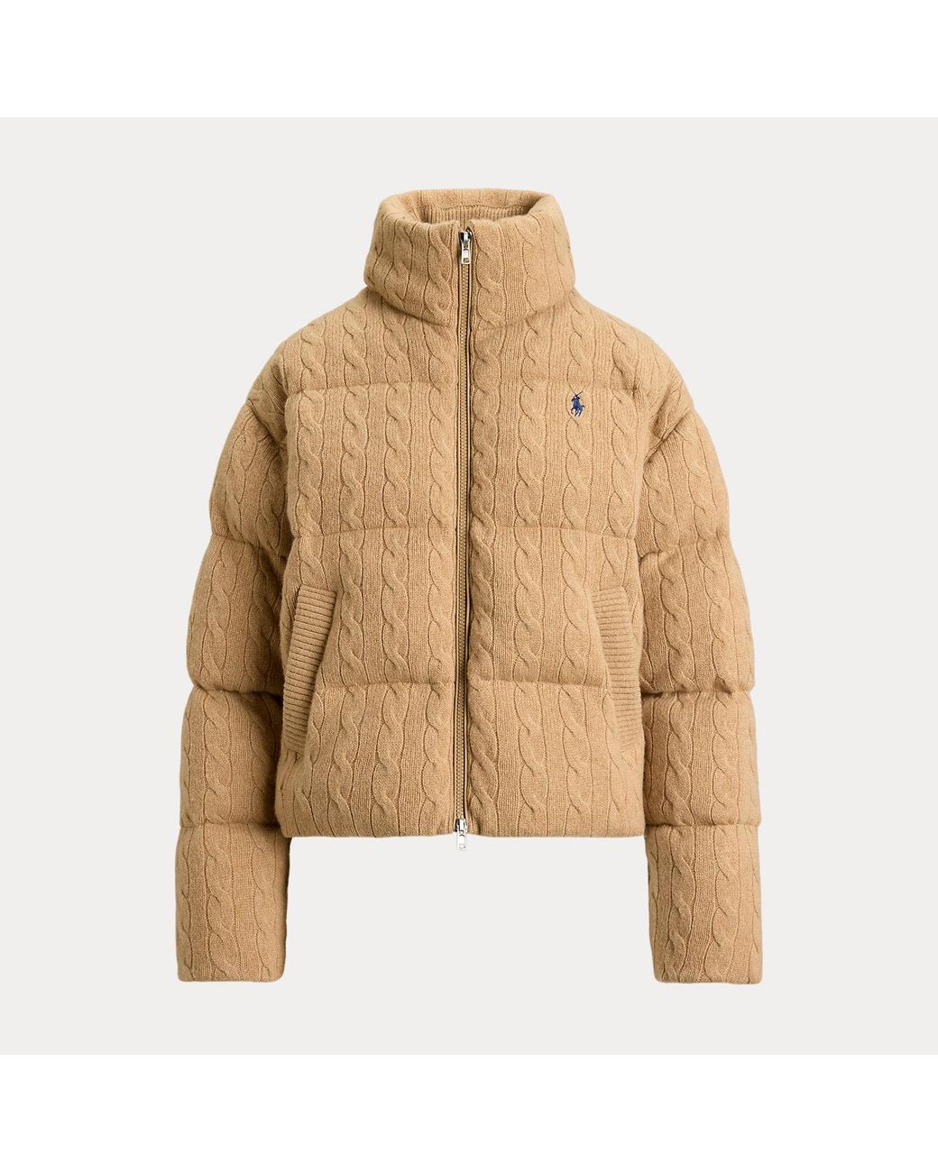 Polo Ralph Lauren Brown Cable Wool-Cashmere Puffer Jacket