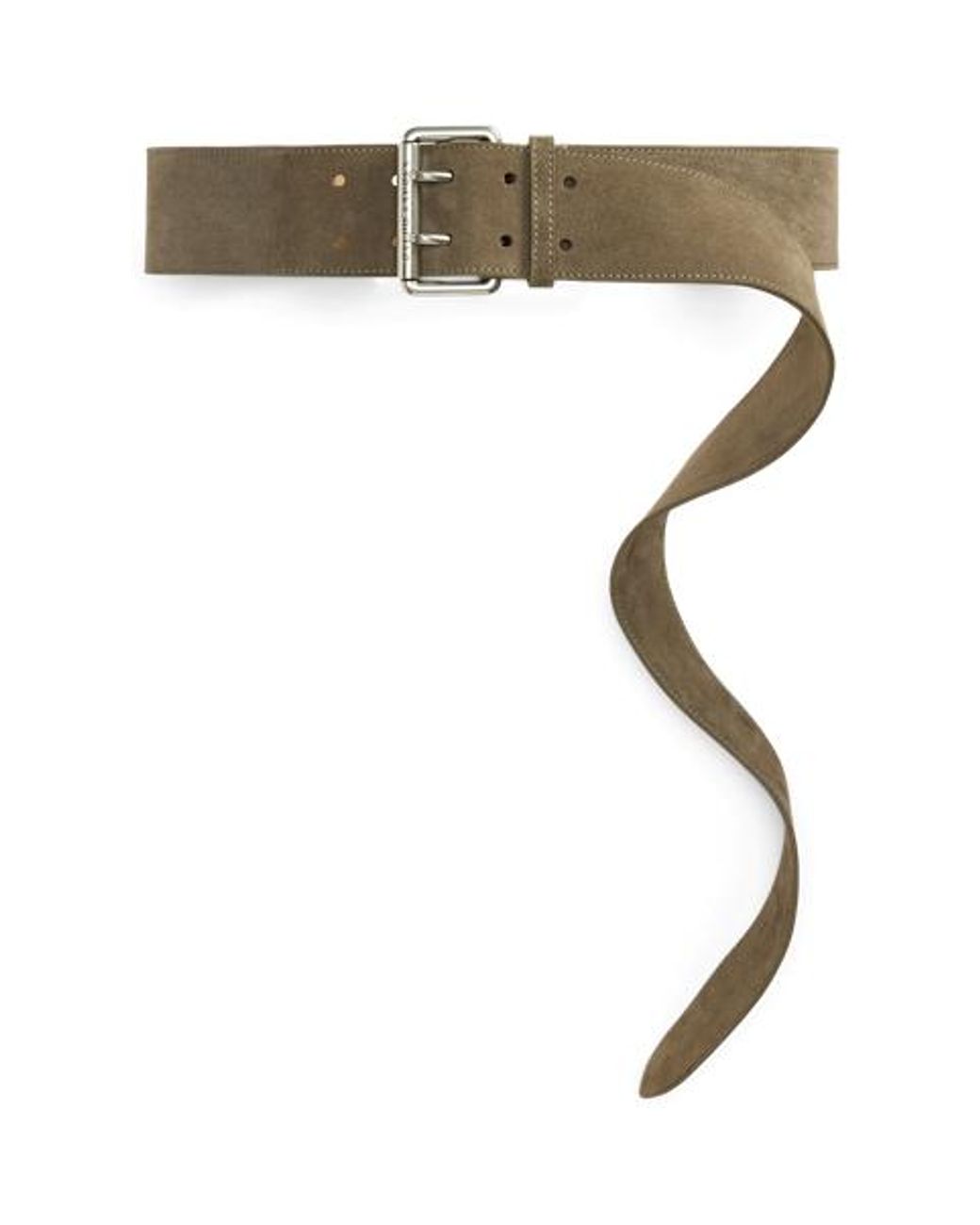 Ralph Lauren Green Calf-Suede Double-Prong Long Belt