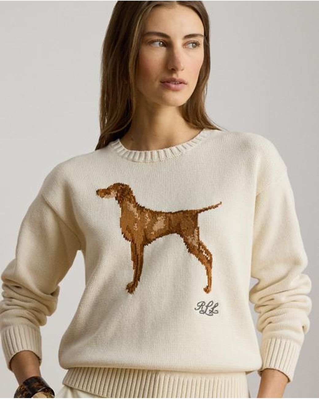 Ralph Lauren Natural Intarsia-Knit Vizsla Cotton Jumper