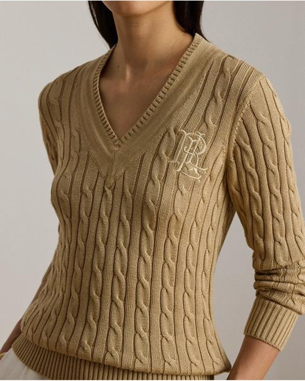 Ralph Lauren Brown Cable-Knit Cricket Jumper