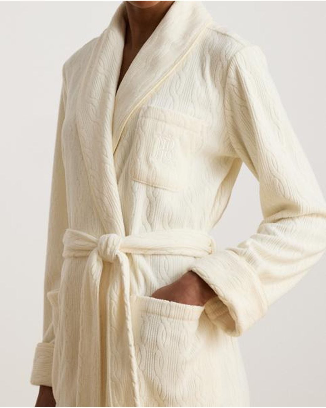 Ralph Lauren Natural Cable Microfleece Shawl-Collar Robe