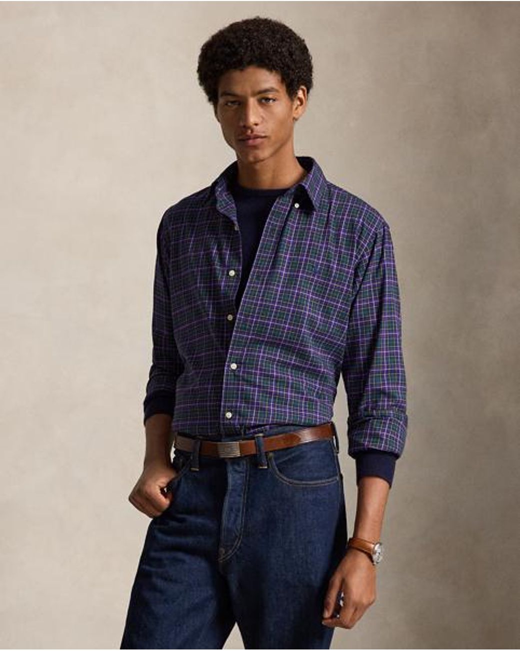 Polo Ralph Lauren Blue Custom Fit Plaid Twill Shirt for men