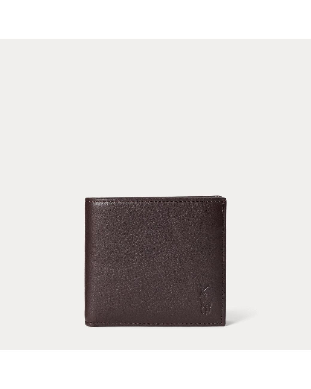 Polo Ralph Lauren Brown Pebbled Leather Billfold Coin Wallet for men