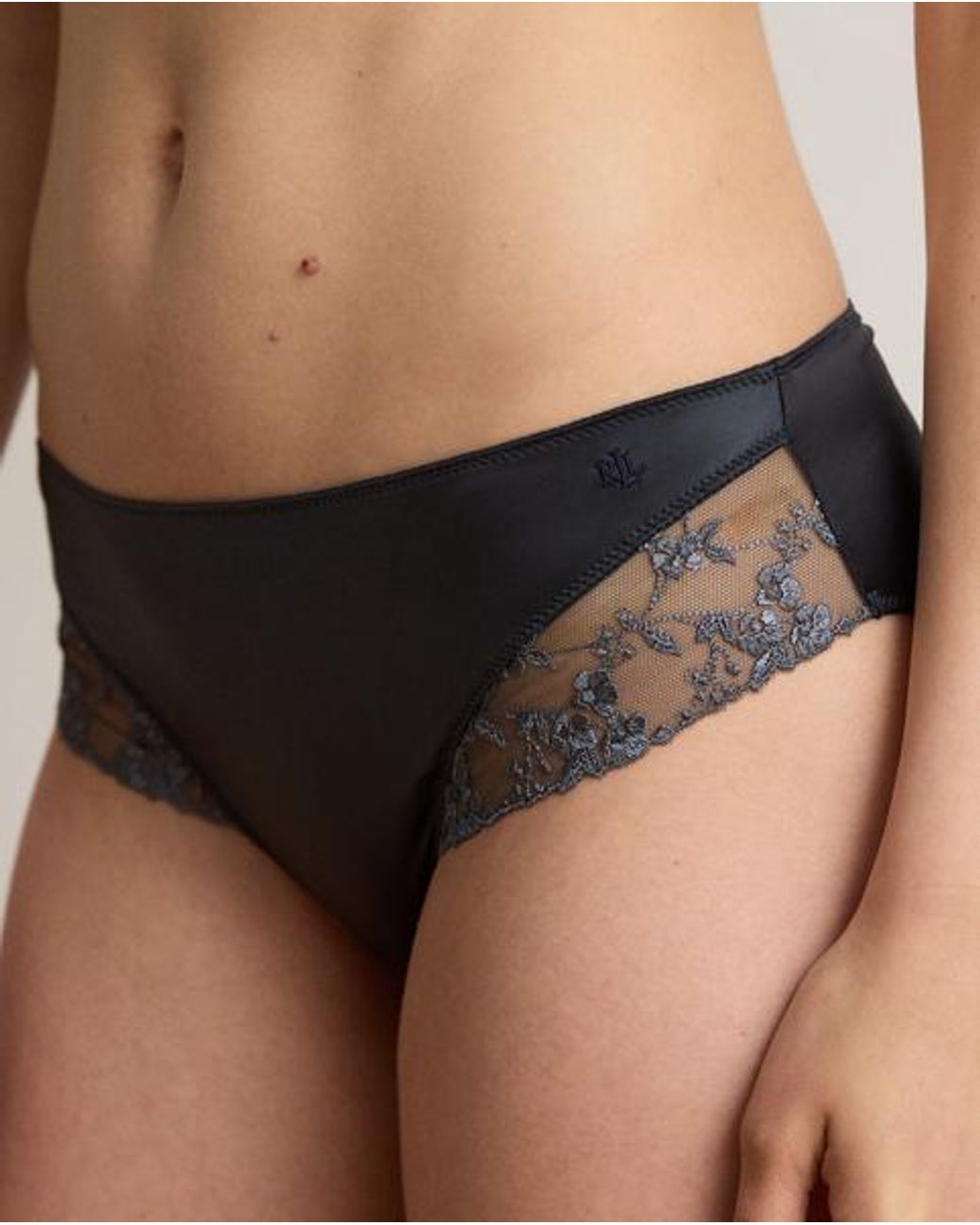 Ralph Lauren Gray Embroidered Mesh & Satin Tap Short Brief