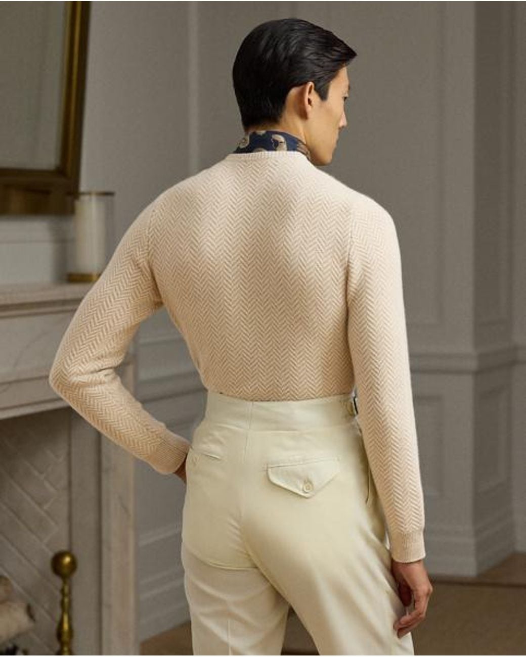Ralph Lauren Natural Textured Herringbone Cashmere Sweater for men