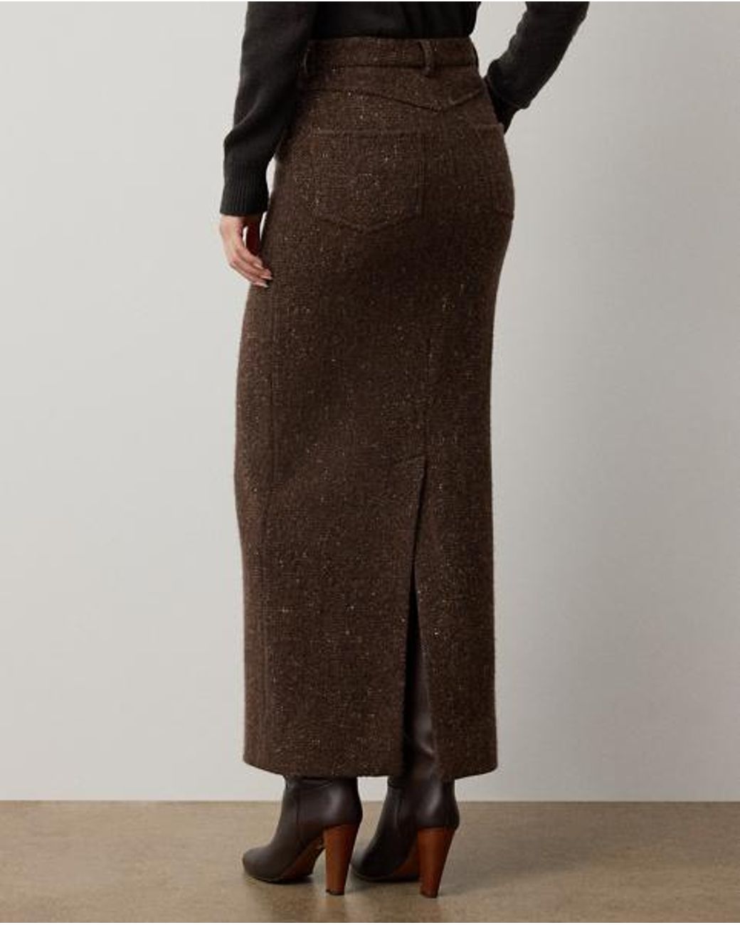 Ralph Lauren Black Fontaine Wool-Blend Donegal Tweed Skirt