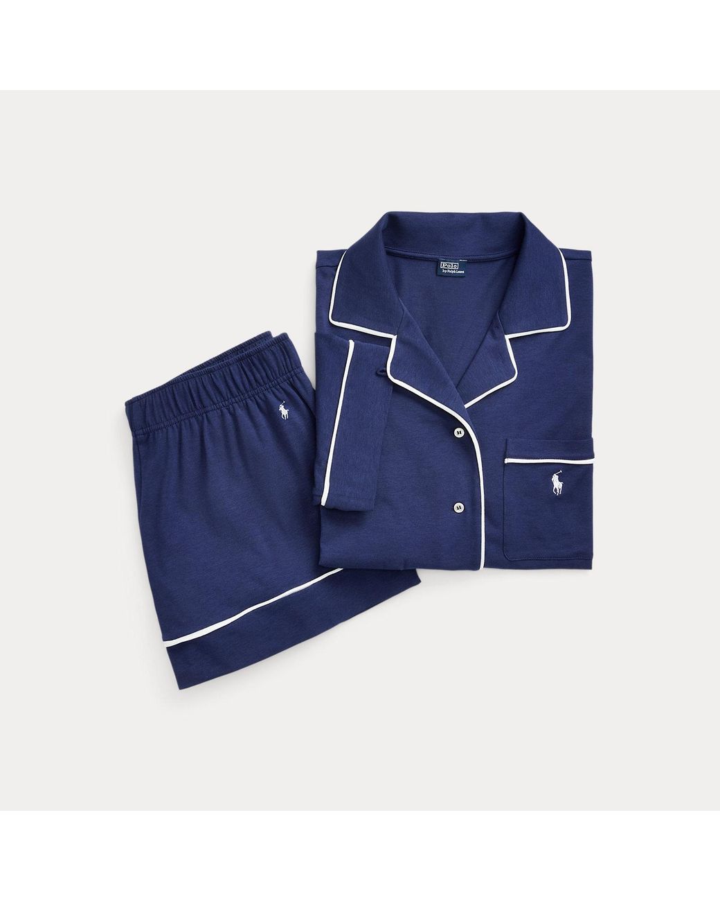 Ralph Lauren Blue Piped Jersey Short-Sleeve Pyjama Set