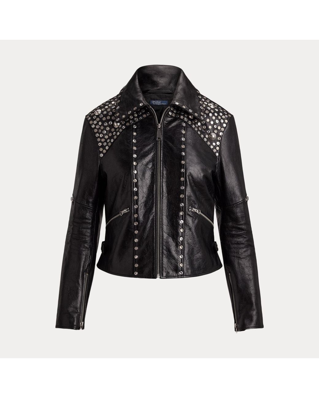 Polo Ralph Lauren Black Studded Leather Moto Jacket
