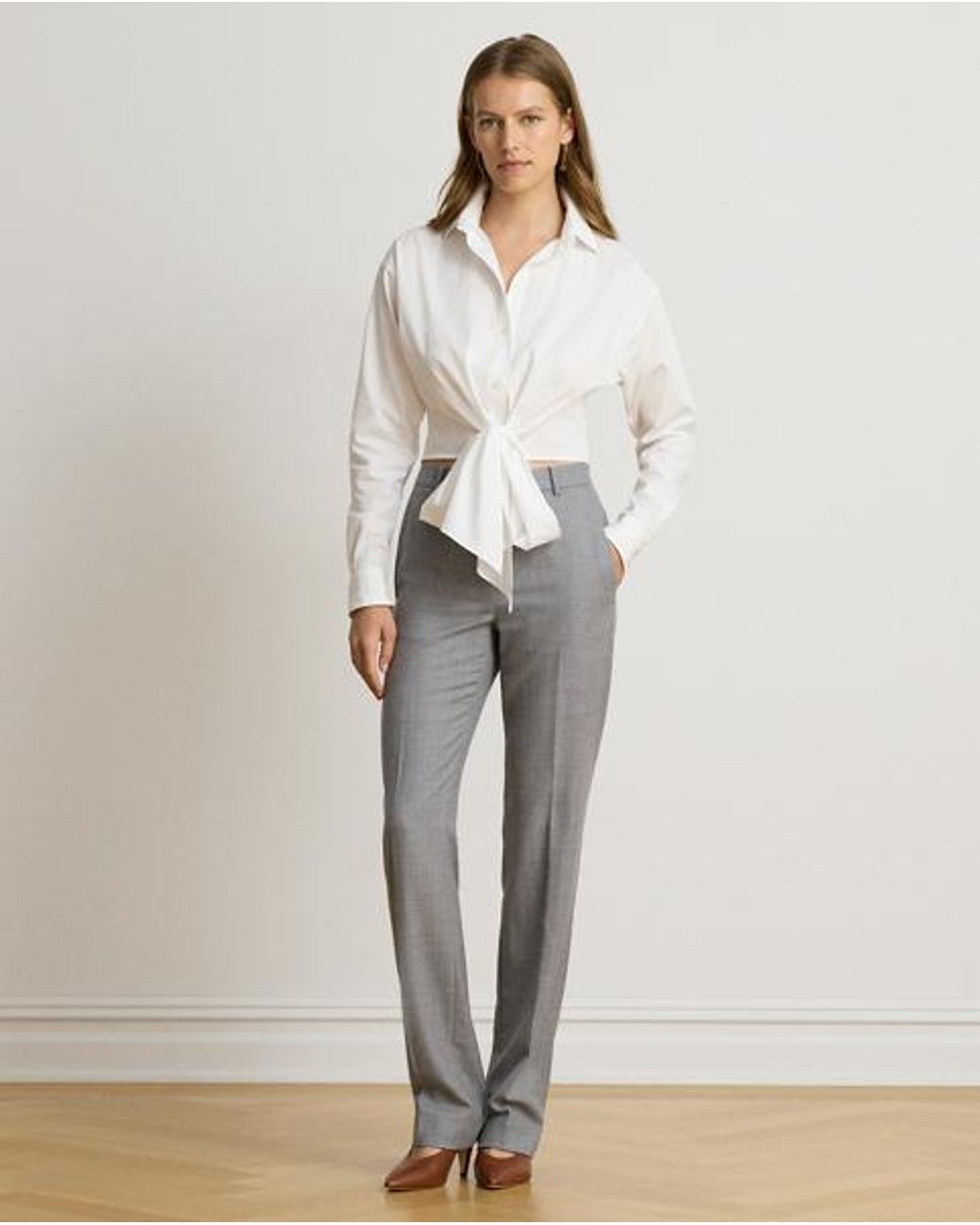 Ralph Lauren White Tie-Front Broadcloth Cropped Shirt