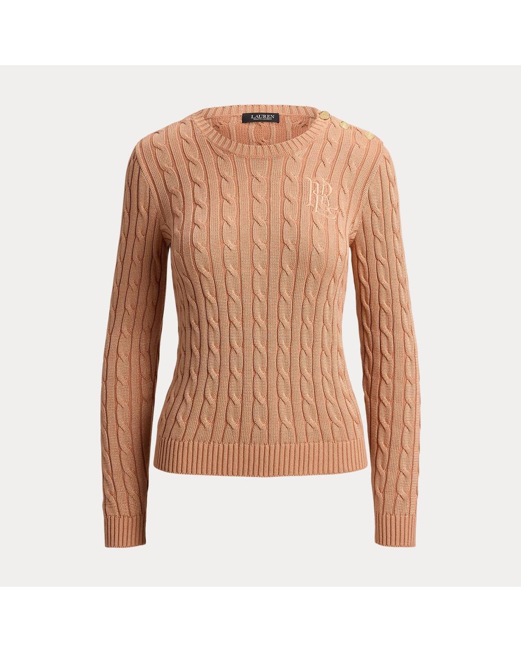 Ralph Lauren Brown Button-Trim Cable-Knit Jumper