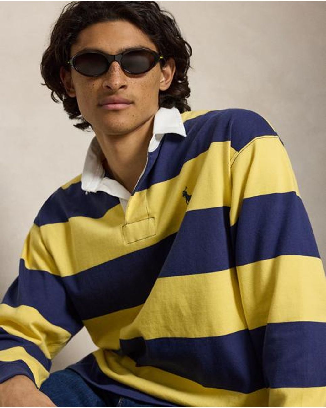 Polo Ralph Lauren Blue Big Fit Striped Jersey Rugby Shirt for men