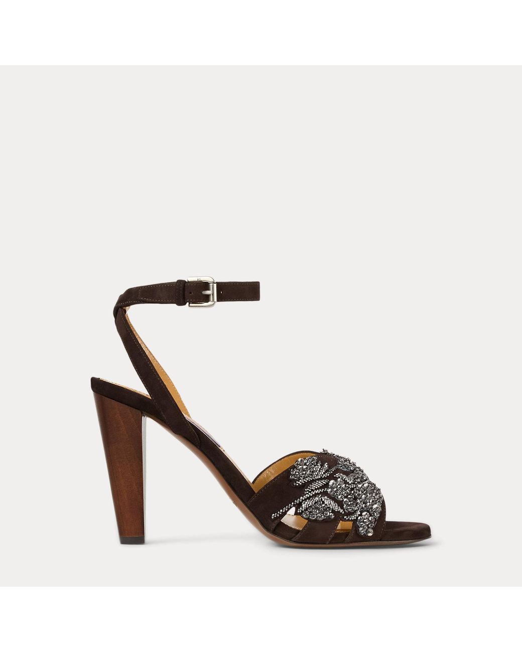 Ralph Lauren Brown Ralph Lauren Ryne 95 Mm Embellished Goat-Suede Sandal