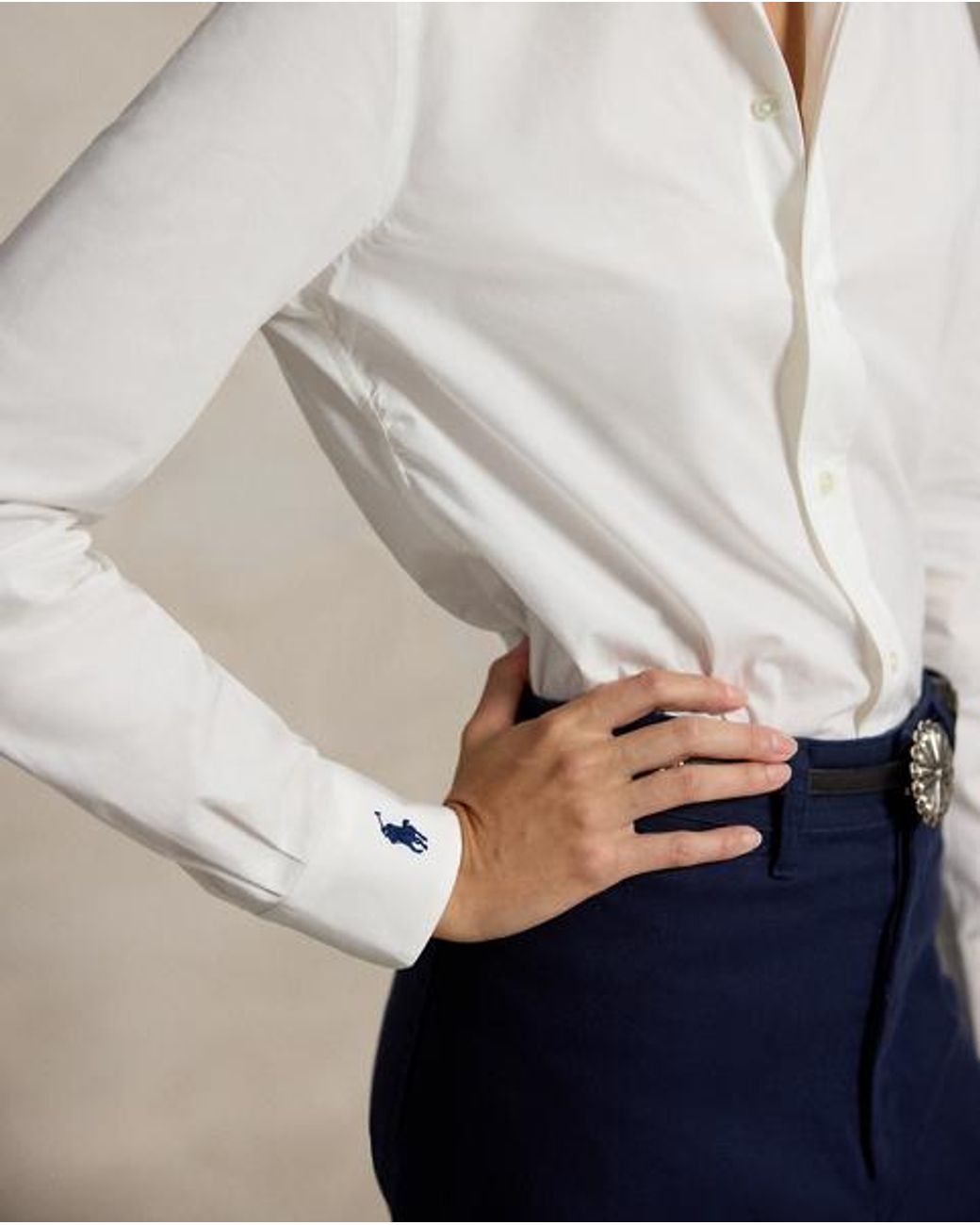 Ralph Lauren White End-On-End Stretch Slim Fit Cotton Shirt