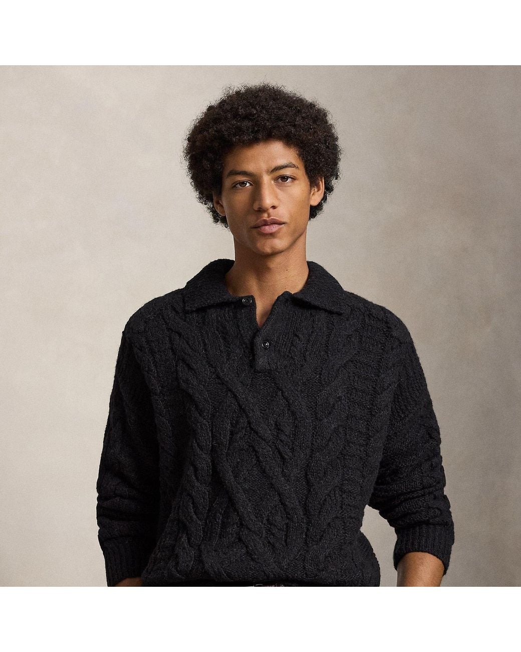 Polo Ralph Lauren Black Aran-Knit Wool-Alpaca Sweater for men