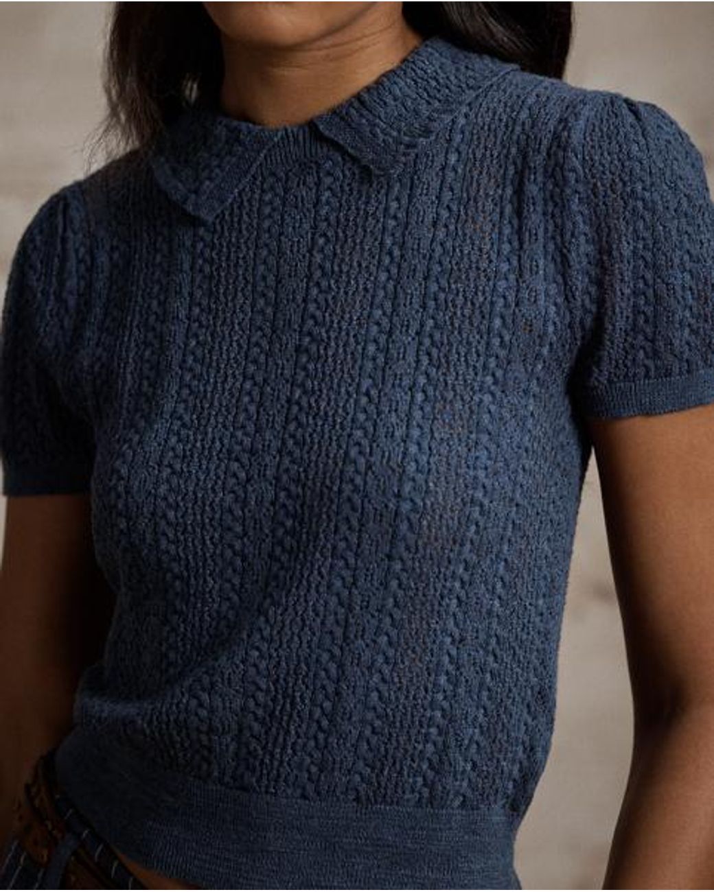 RRL Gray Cable-Knit Cotton Pointelle Jumper