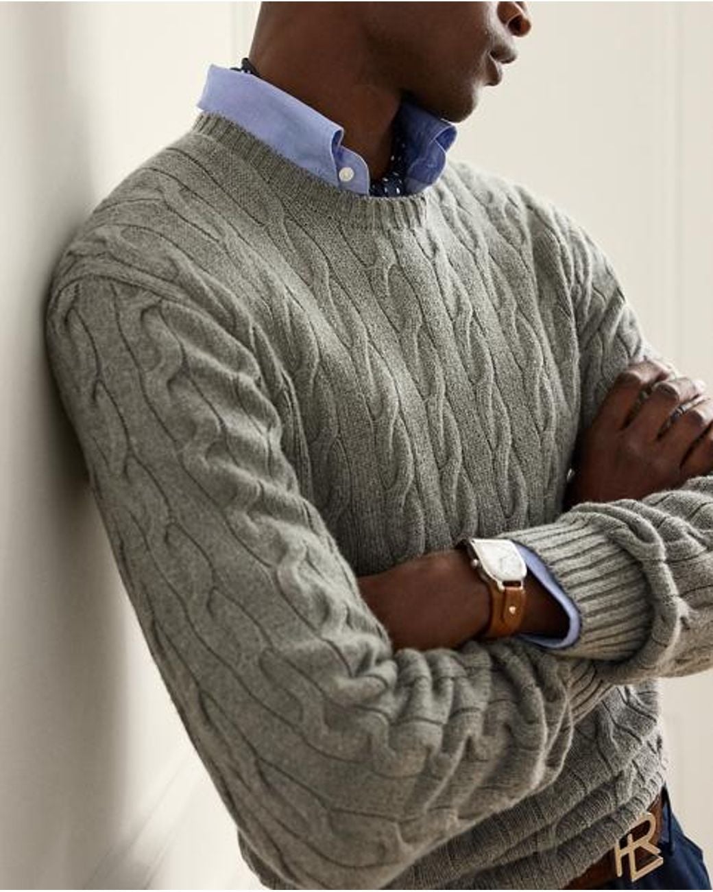 Ralph Lauren Gray Cable-Knit Cashmere Jumper for men