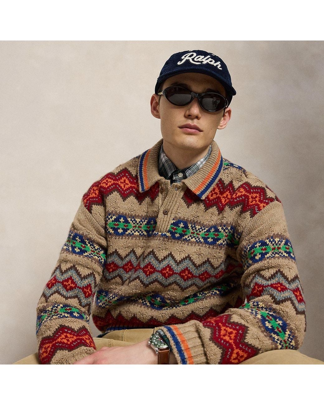 Polo Ralph Lauren Brown Fair Isle Wool-Blend Polo-Collar Jumper for men