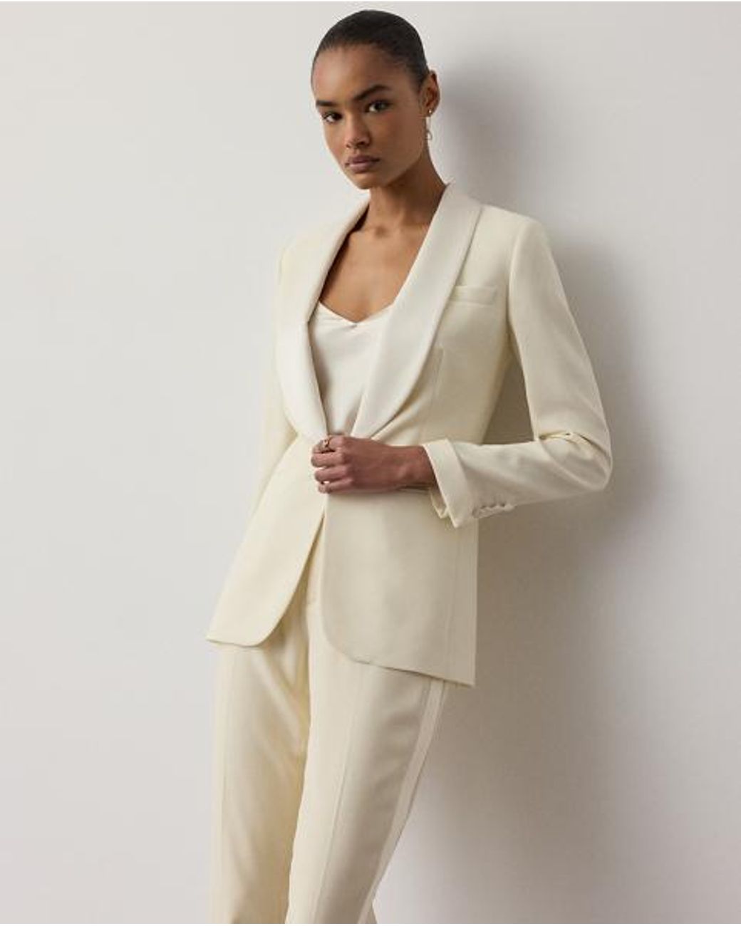 Ralph Lauren Natural Seth Wool Crepe Tuxedo Trouser