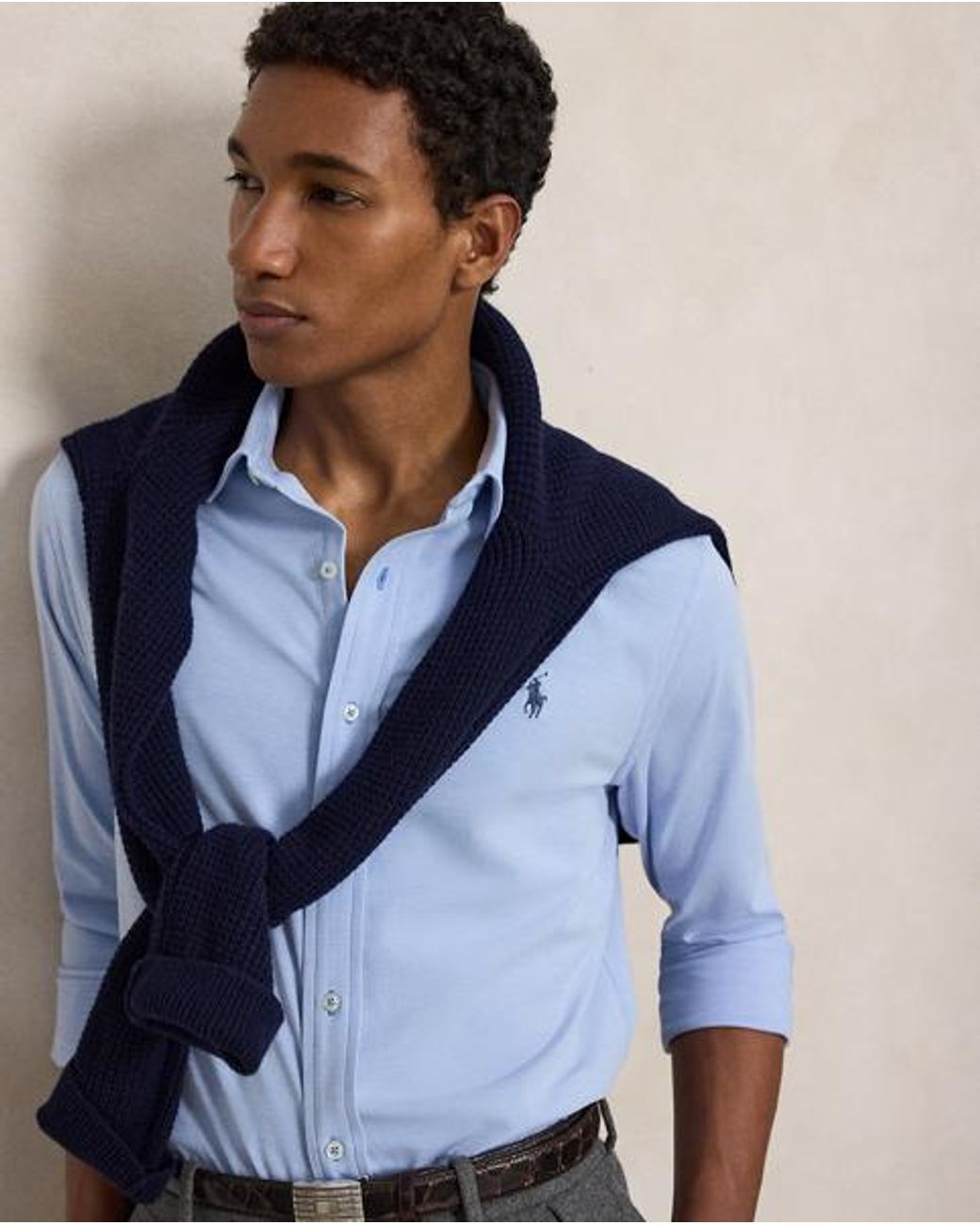 Polo Ralph Lauren Blue Stretch Knit Oxford Shirt for men