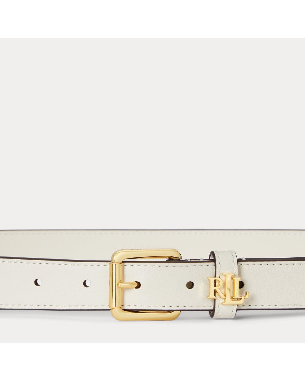 Ralph Lauren Natural Logo-Keeper Skinny Leather Belt