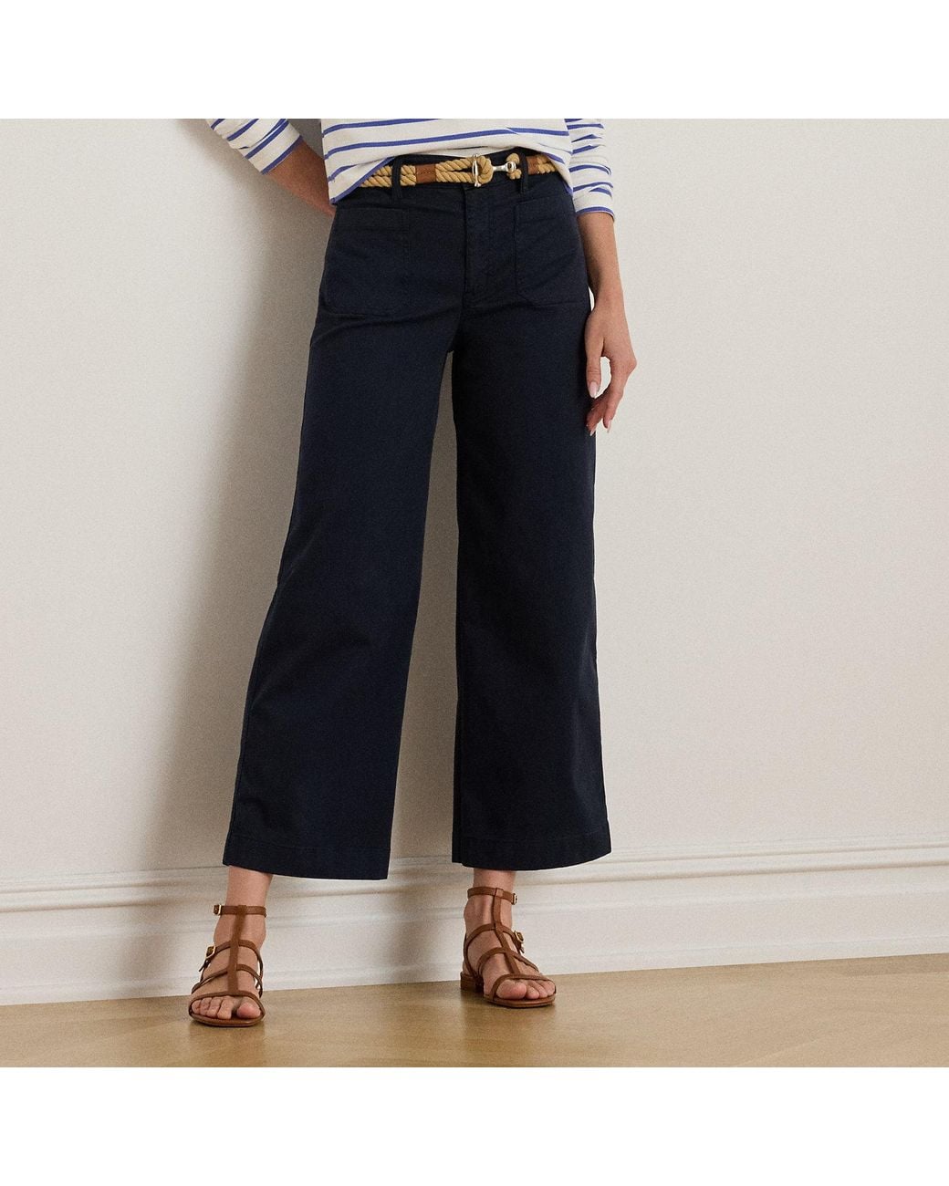 Ralph Lauren Blue Stretch Chino Wide-Leg Cropped Trouser