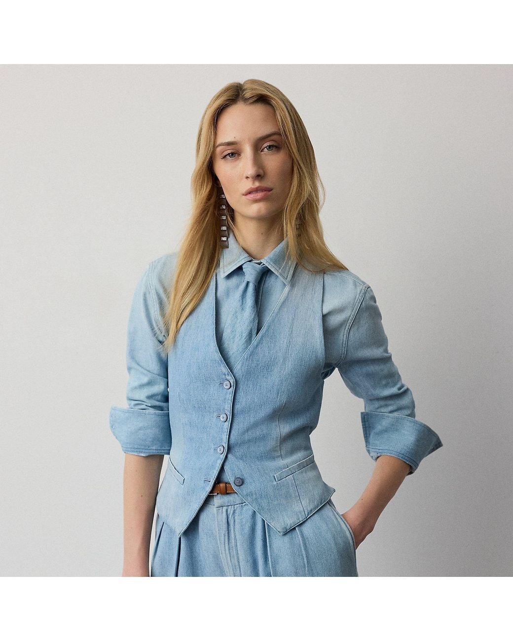 Ralph Lauren Blue Clarissa Cotton Denim Waistcoat