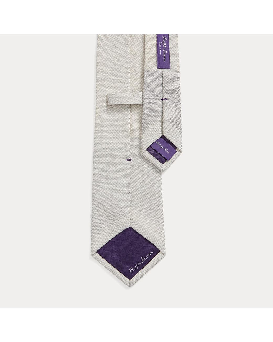 Ralph Lauren White Glen Plaid Cashmere-Silk Tie for men