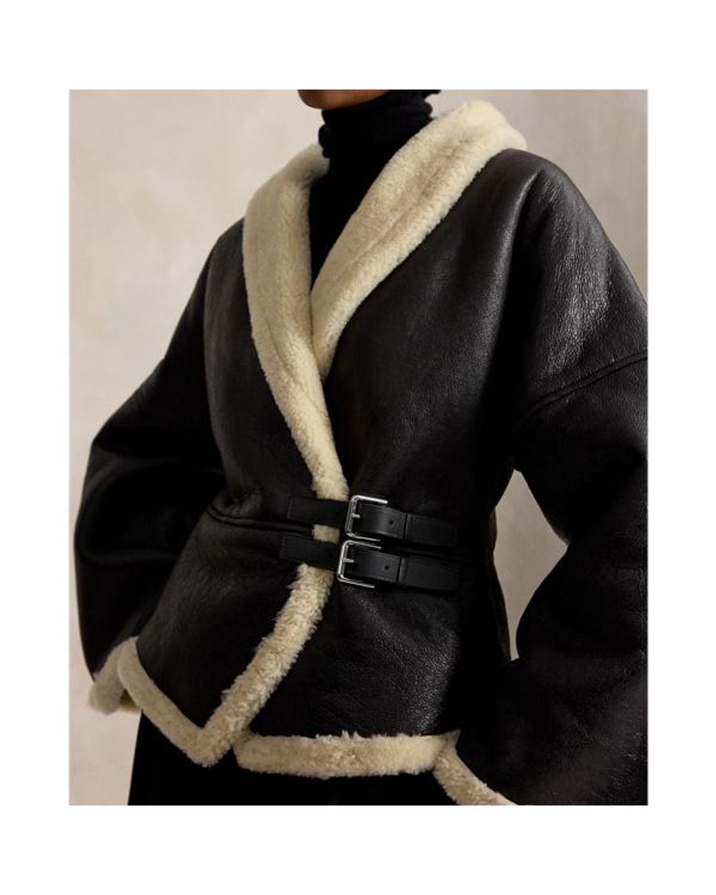 Polo Ralph Lauren Black Shearling Wrap Jacket