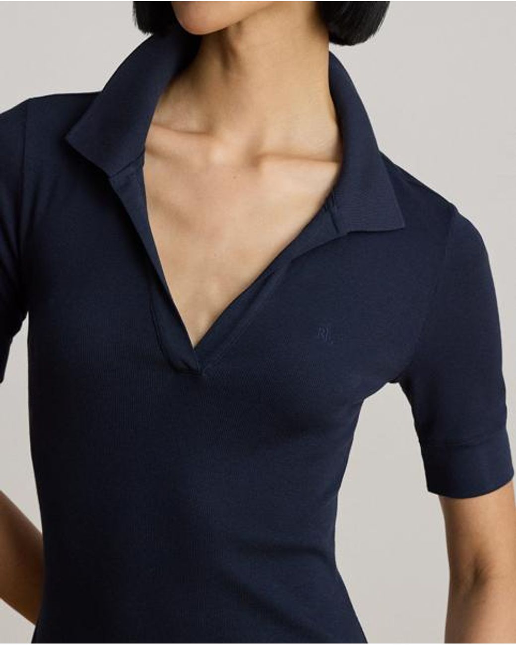 Ralph Lauren Blue Rib-Knit Elbow-Sleeve Polo Dress