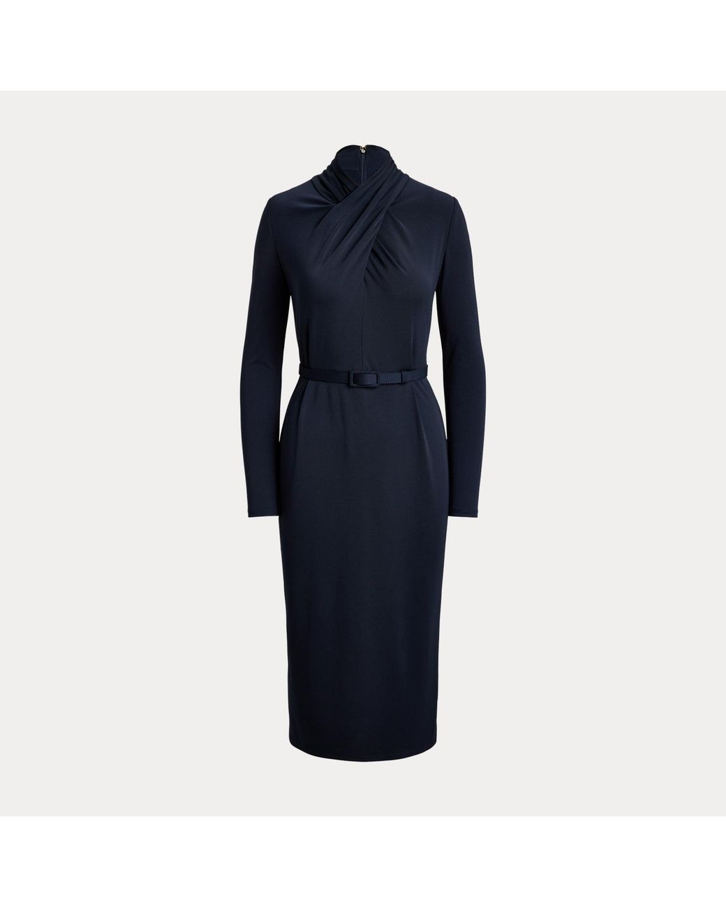 Ralph Lauren Blue Belted Mockneck Jersey Dress