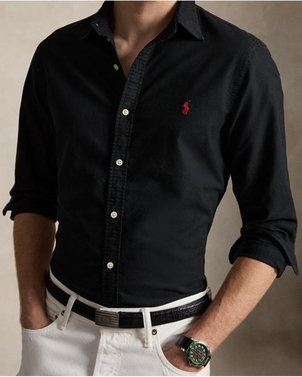 Polo Ralph Lauren Green Slim Fit Garment-Dyed Oxford Shirt for men