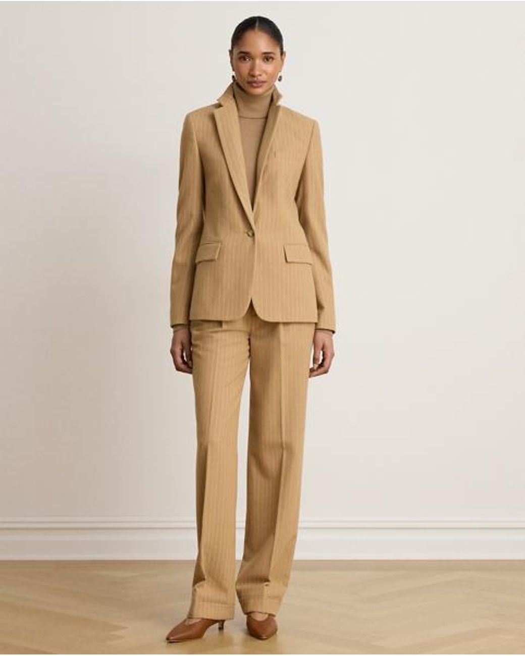 Ralph Lauren Natural Pinstripe Pleated Twill Straight Pant