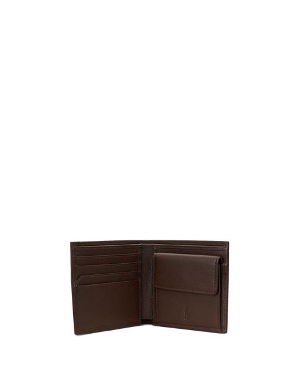 Polo Ralph Lauren Brown Pebbled Leather Billfold Coin Wallet for men