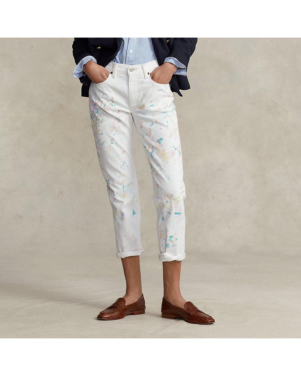 Ralph Lauren Paint Splatter Avery Boyfriend Jean in White Lyst