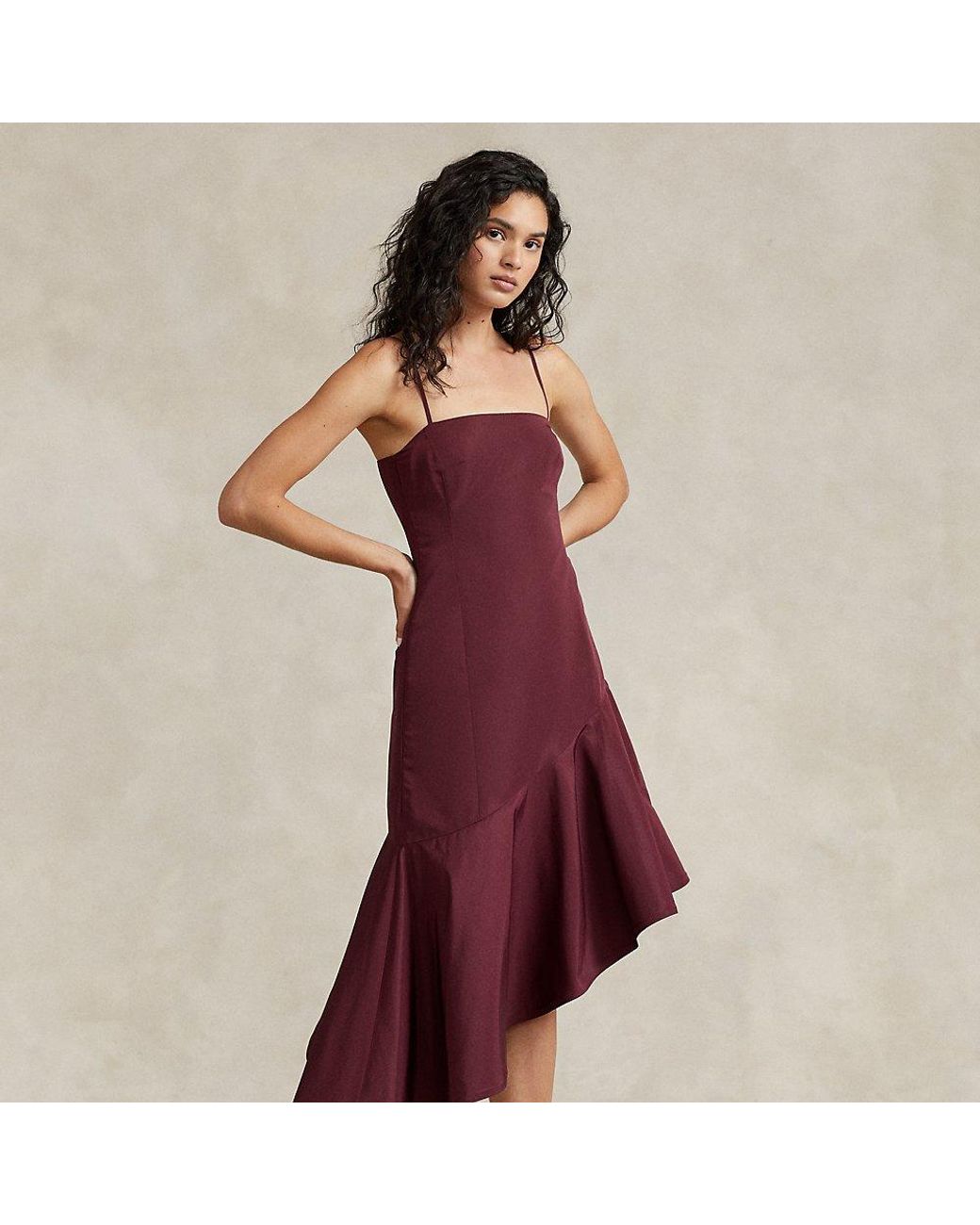 Polo Ralph Lauren Asymmetrical Sleeveless Taffeta Gown in Red | Lyst