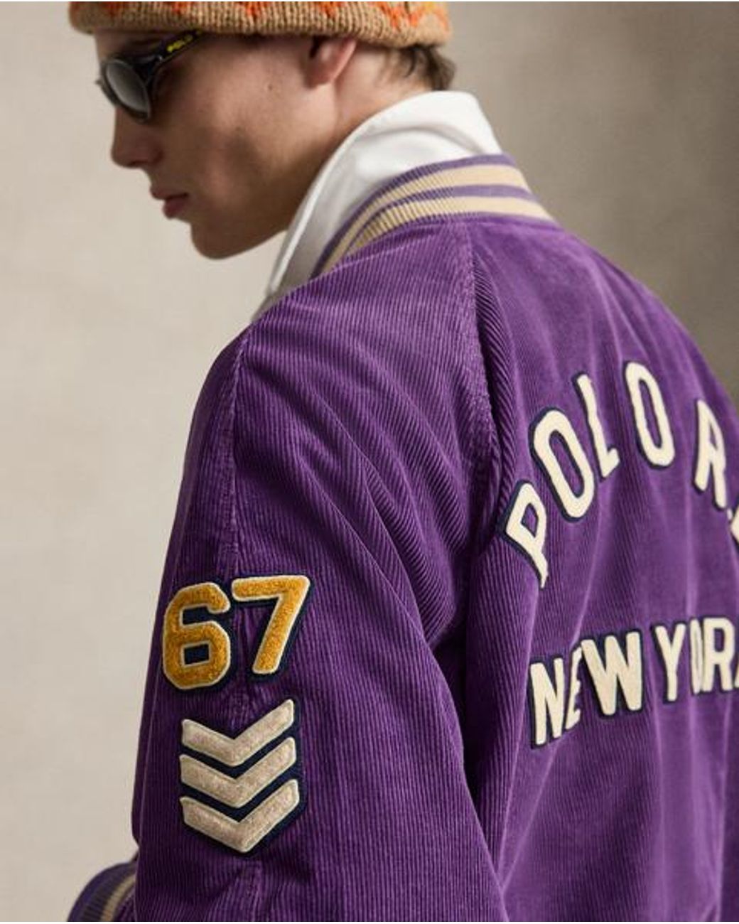 Polo Ralph Lauren Purple Corduroy Letterman Jacket for men