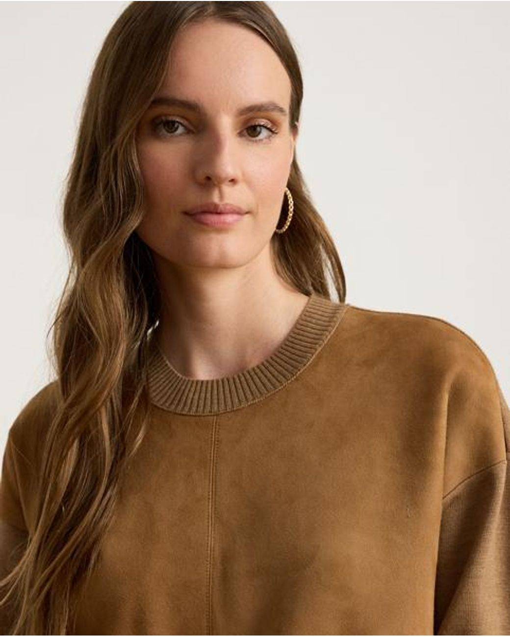 Ralph Lauren Brown Ralph Goat-Suede & Wool Crewneck Sweater Dress