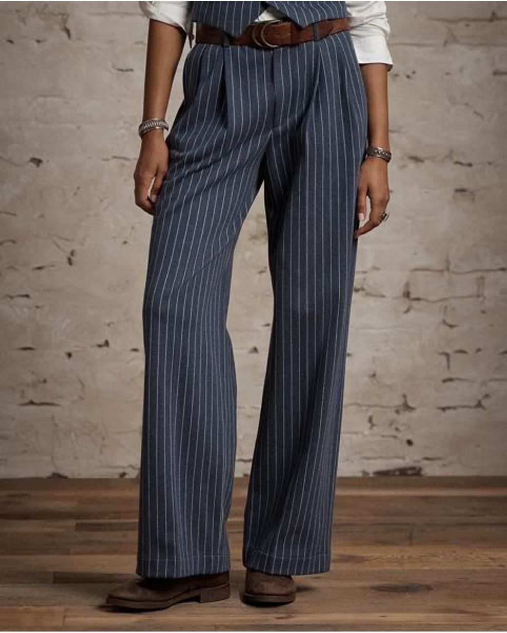 RRL White Pinstripe Double-Knit Trouser