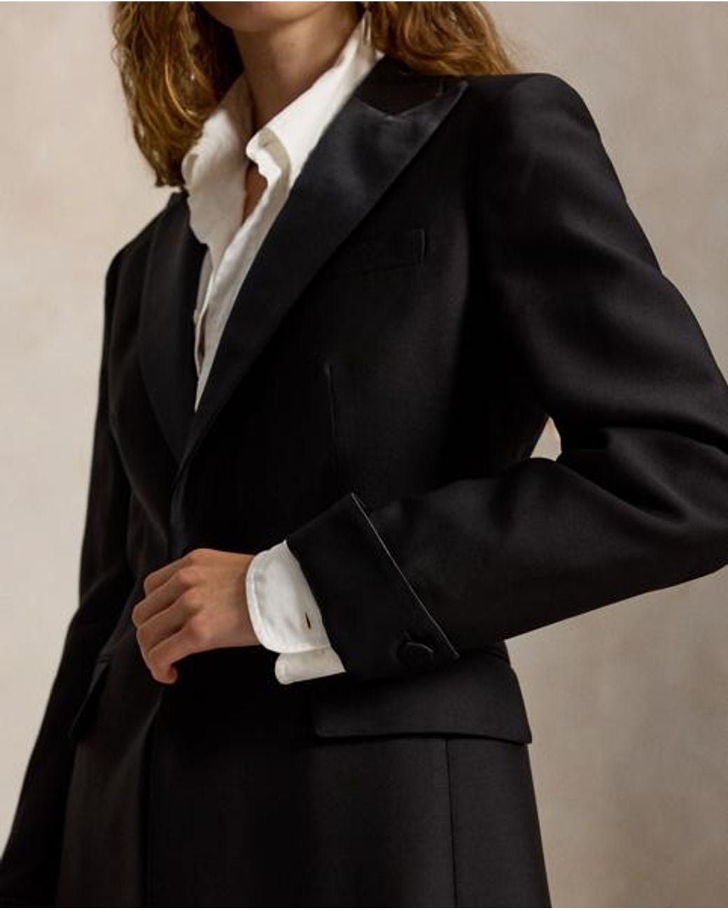 Polo Ralph Lauren Black Wool-Silk Crepe Tuxedo Duster